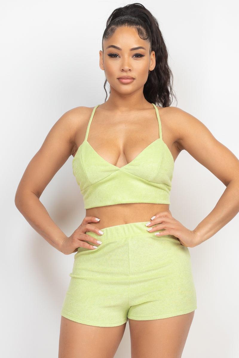 Terry Towel Bralette Top & Mini Shorts Set | Mixtshop LLC