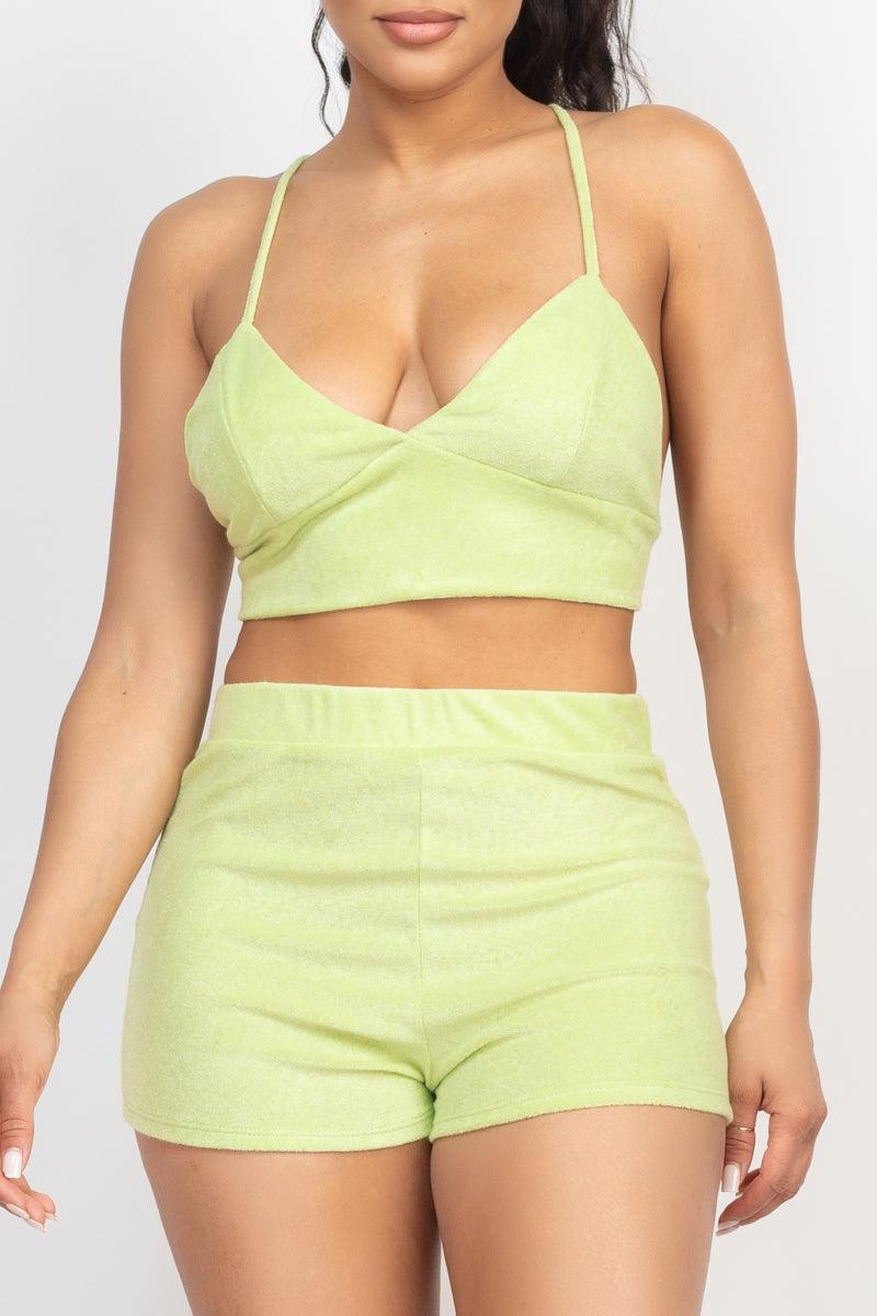 Terry Towel Bralette Top & Mini Shorts Set | Mixtshop LLC