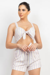 Tie-front Striped Crop Top & Belted Shorts Set | Mixtshop LLC
