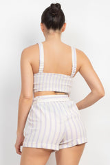 Tie-front Striped Crop Top & Belted Shorts Set | Mixtshop LLC