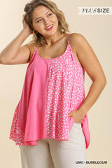 Linen Blend Mixed Animal Print Adjustable Spaghetti Strap Top | Mixtshop LLC