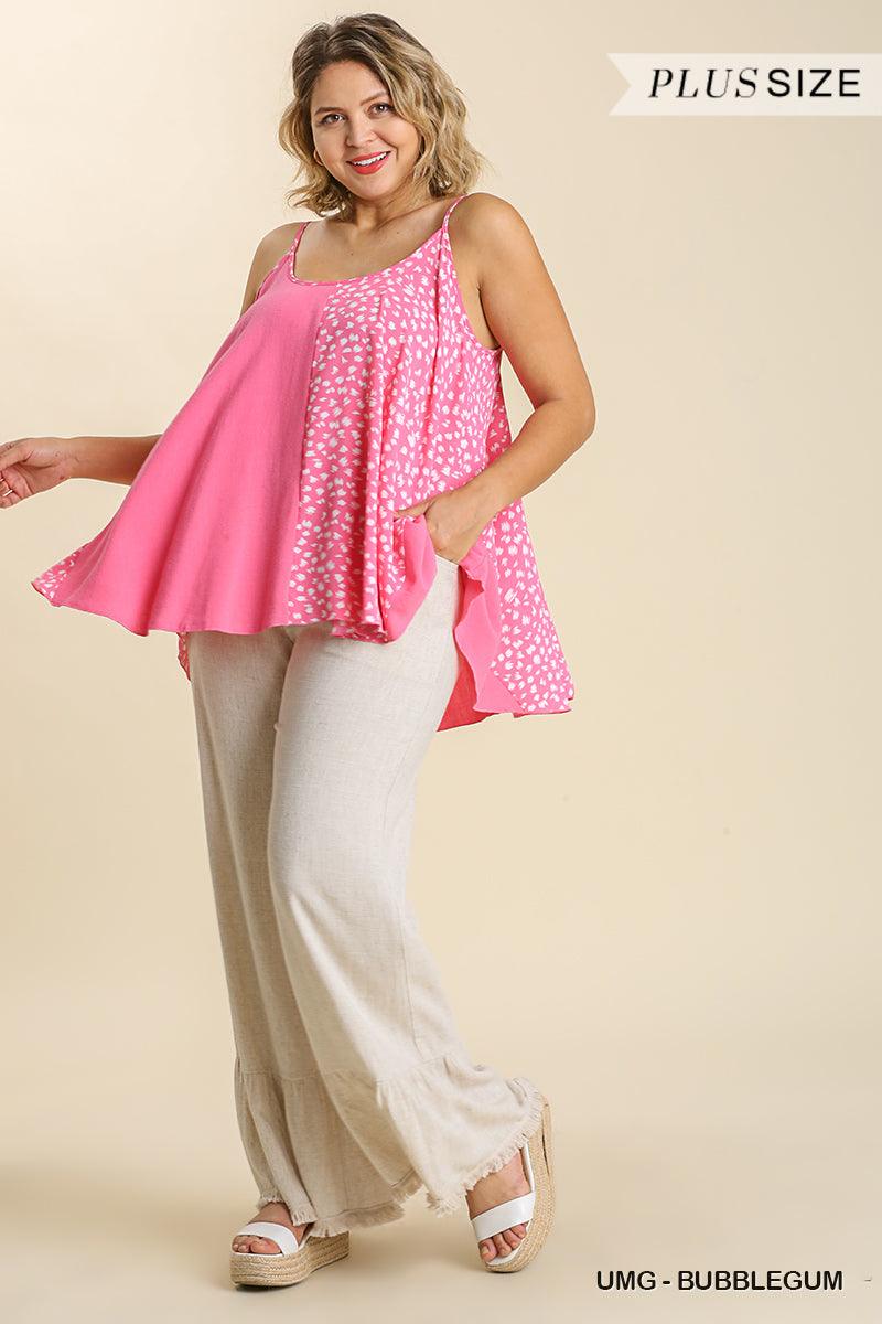 Linen Blend Mixed Animal Print Adjustable Spaghetti Strap Top | Mixtshop LLC