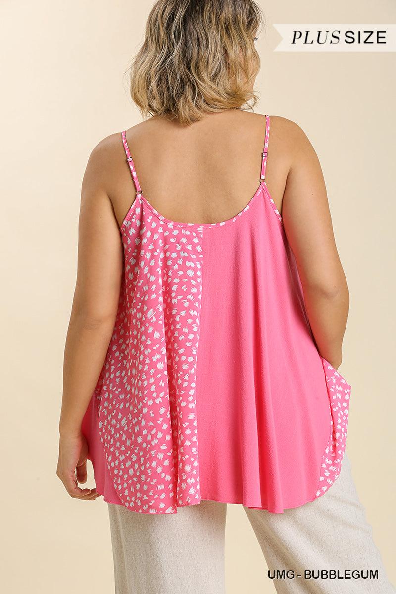 Linen Blend Mixed Animal Print Adjustable Spaghetti Strap Top | Mixtshop LLC