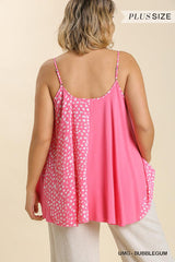 Linen Blend Mixed Animal Print Adjustable Spaghetti Strap Top | Mixtshop LLC