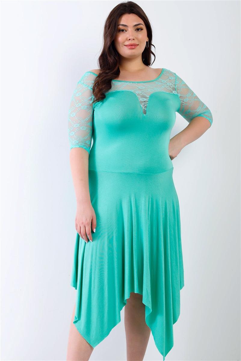 Plus Mint Lace Details Handkerchief Hem Midi Dress | Mixtshop LLC