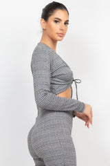 Plaid Cut-out Long Sleeve Top & Pants Set | Mixtshop LLC