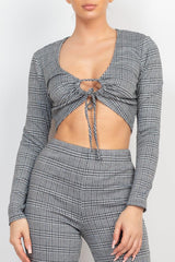 Plaid Cut-out Long Sleeve Top & Pants Set | Mixtshop LLC