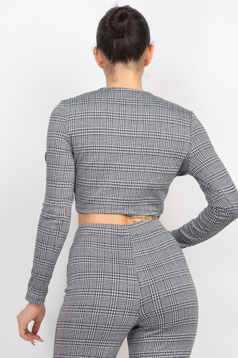 Plaid Cut-out Long Sleeve Top & Pants Set | Mixtshop LLC