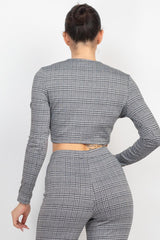 Plaid Cut-out Long Sleeve Top & Pants Set | Mixtshop LLC
