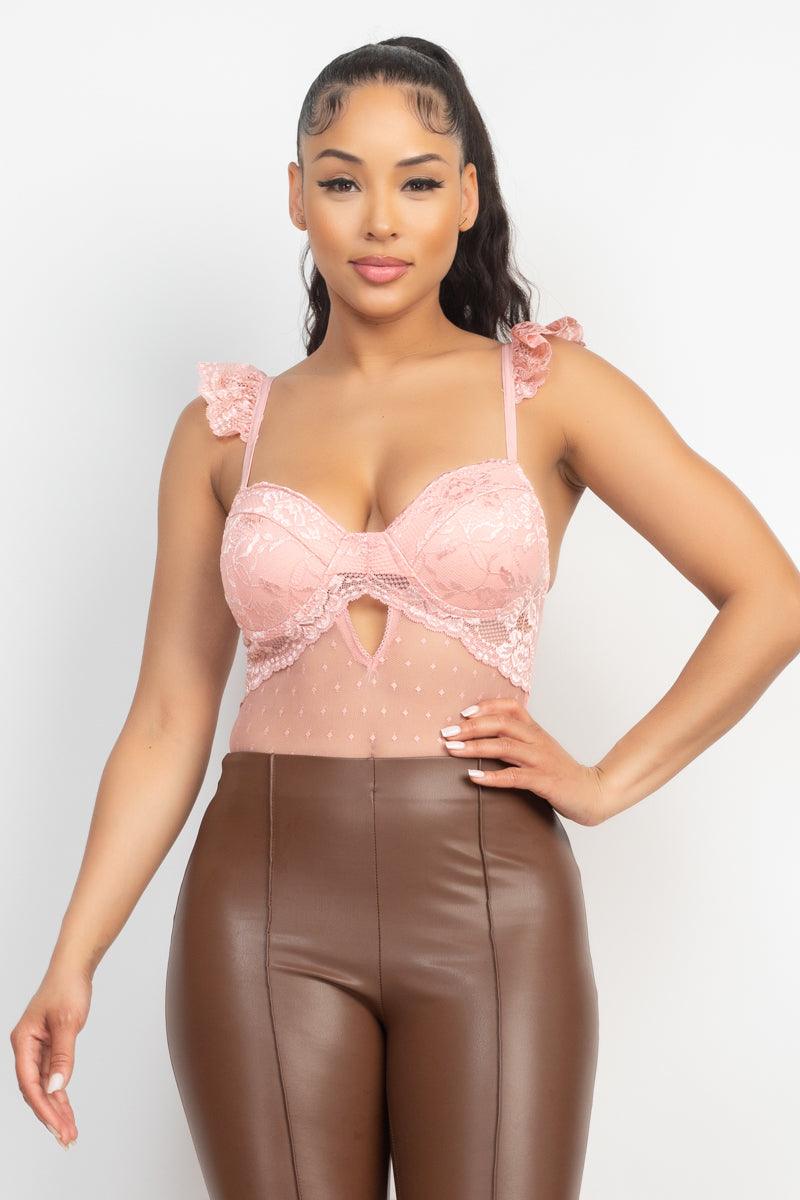 Sweetheart Cut-out Cami Ruffled Bodysuit | Mixtshop LLC