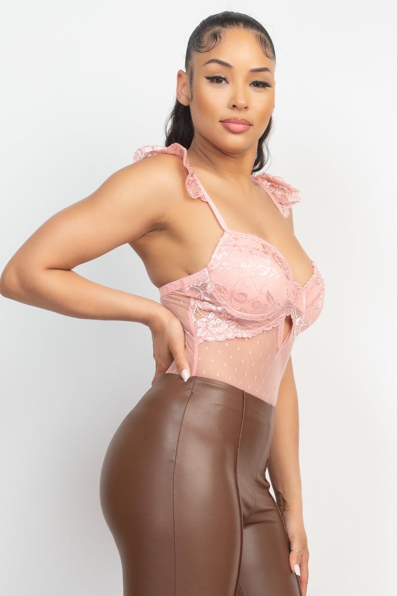 Sweetheart Cut-out Cami Ruffled Bodysuit | Mixtshop LLC