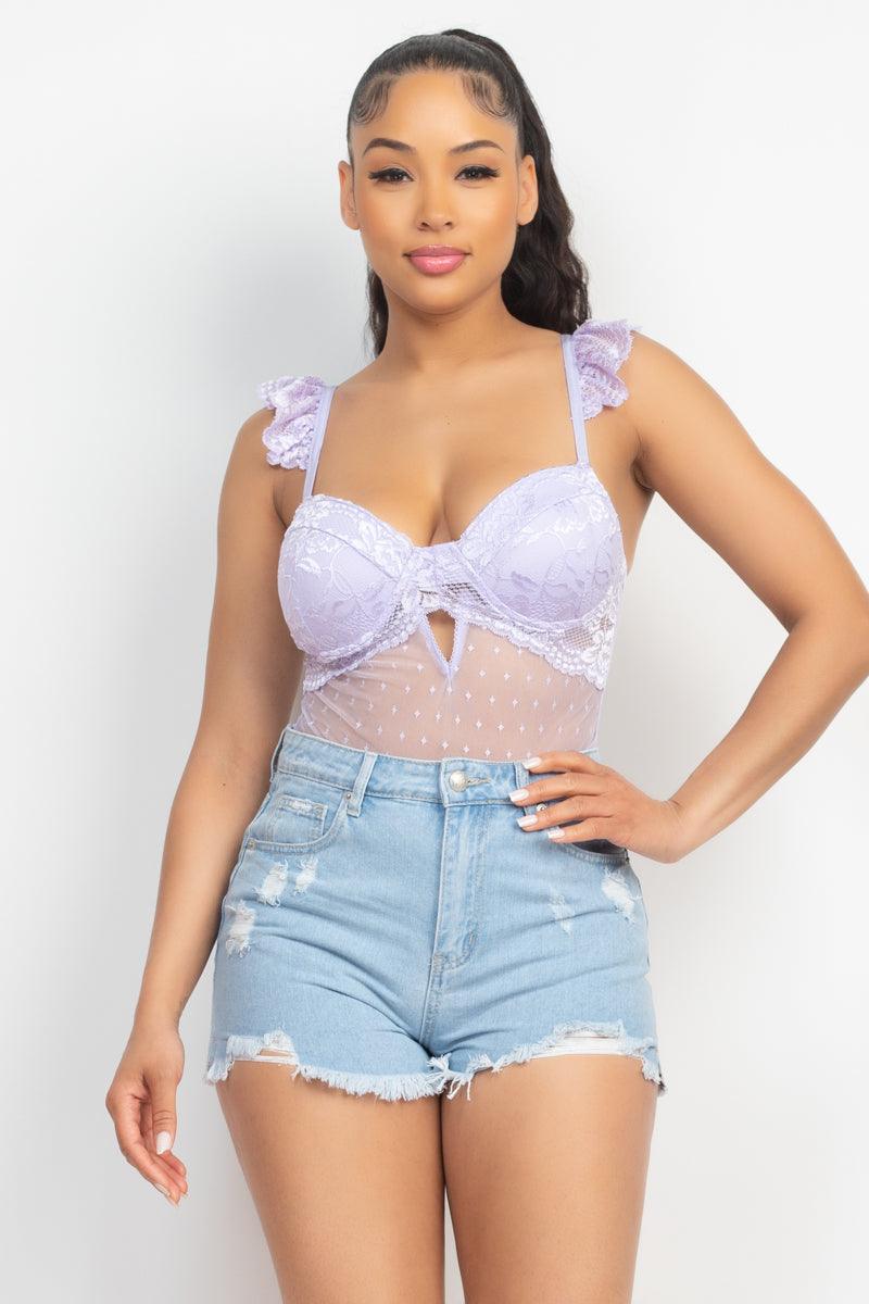 Sweetheart Cut-out Cami Ruffled Bodysuit | Mixtshop LLC