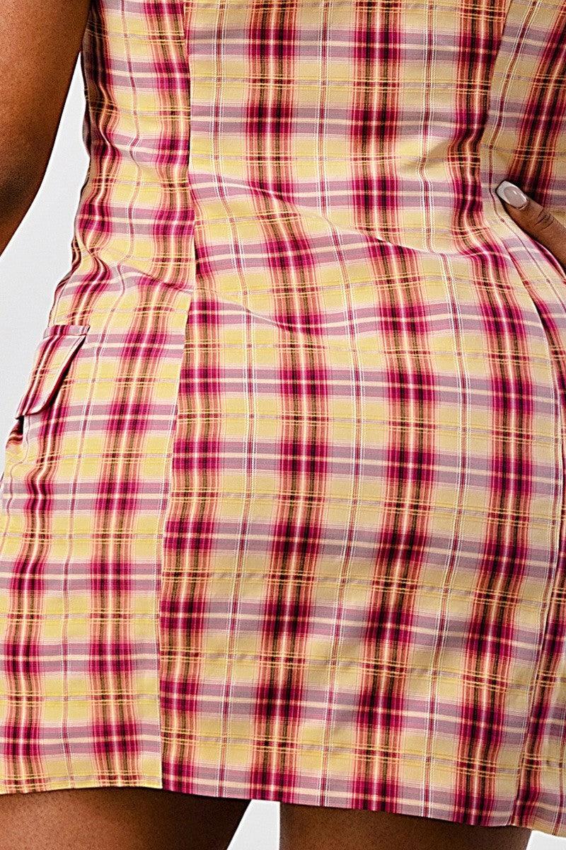 Wide Collared Double Breasted Plaid Blazer Mini Dress | Mixtshop LLC