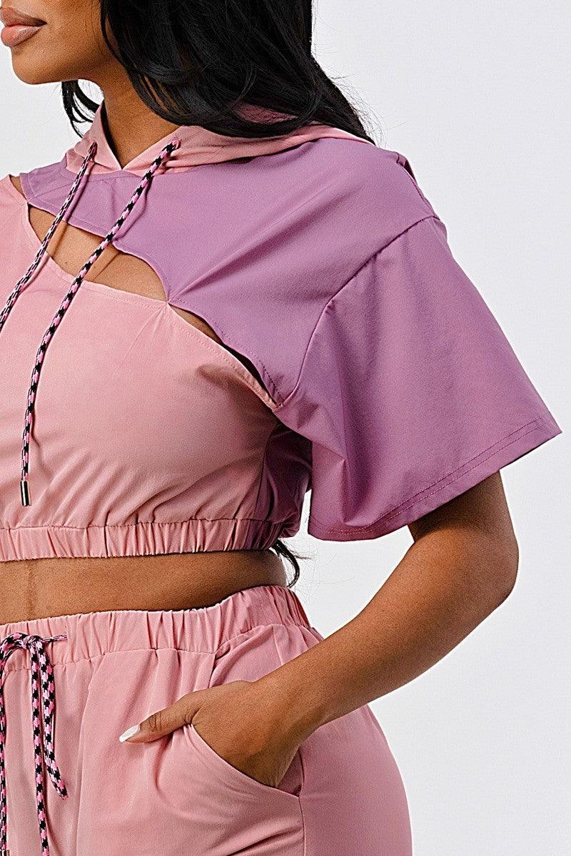 Pants Set In Color Block With Hoodie And Detachable Bottom Part | Mixtshop LLC