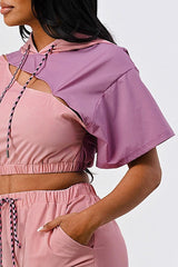 Pants Set In Color Block With Hoodie And Detachable Bottom Part | Mixtshop LLC