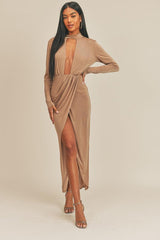 Pecan Brown Open Front Dress | Mixtshop LLC