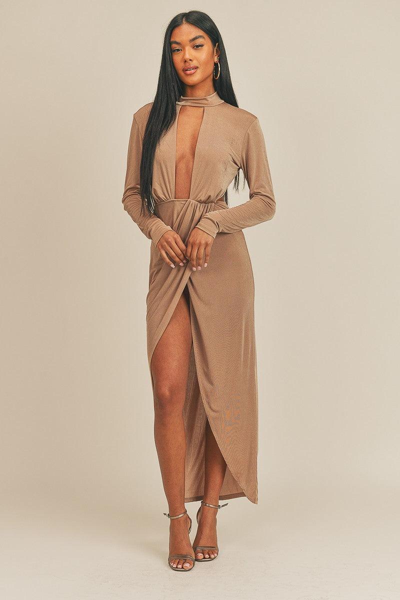 Pecan Brown Open Front Dress | Mixtshop LLC