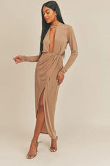Pecan Brown Open Front Dress | Mixtshop LLC