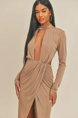 Pecan Brown Open Front Dress | Mixtshop LLC