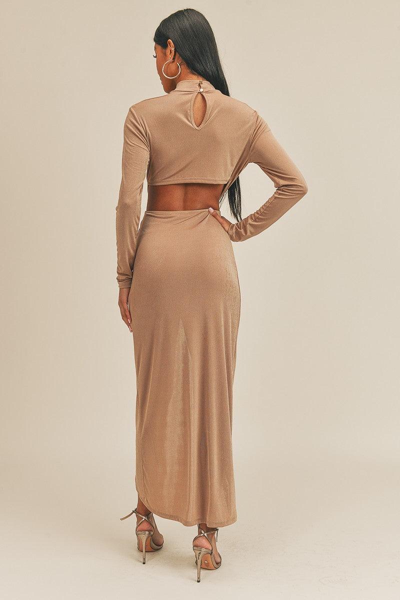 Pecan Brown Open Front Dress | Mixtshop LLC