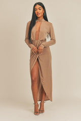 Pecan Brown Open Front Dress | Mixtshop LLC