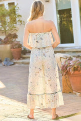 Tube Top With Tier Ruffle Waist Elastic Bottom Lace Trim Jumpsuit | Mixtshop LLC