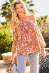 Strap Halter Neck Balloon Sleeve Floral Print Top | Mixtshop LLC