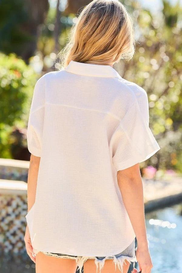 Collar Neck Button Down Sides Slit Oversized Solid Shirt Top | Mixtshop LLC