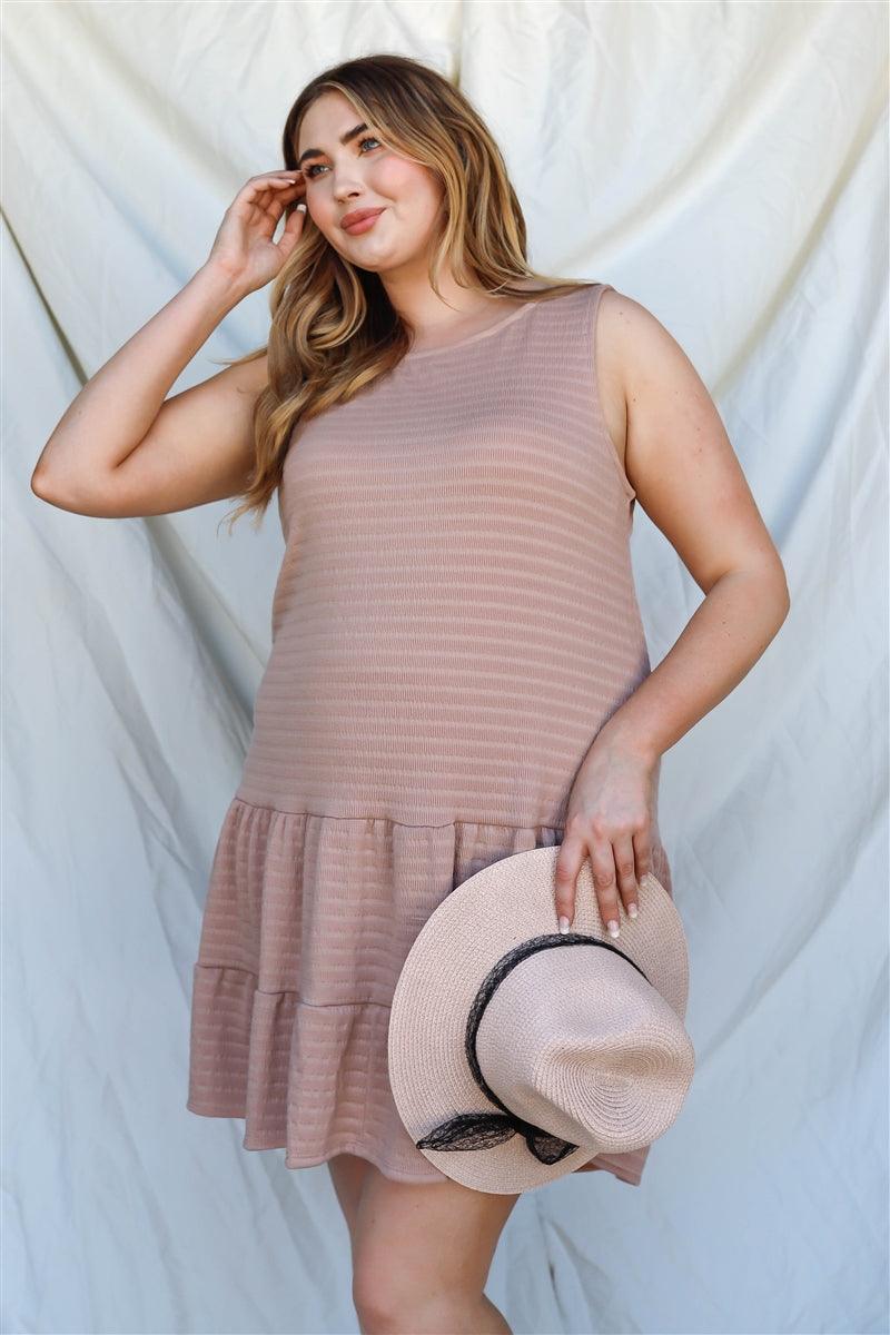 Plus Apricot Textured Ruffle Hem Open Back With Self-tie Detail Mini Dress | Mixtshop LLC