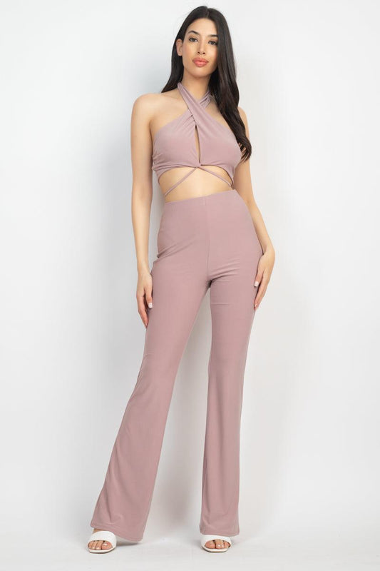 Solid Halter Top And Elastic Leggings Set | Mixtshop LLC
