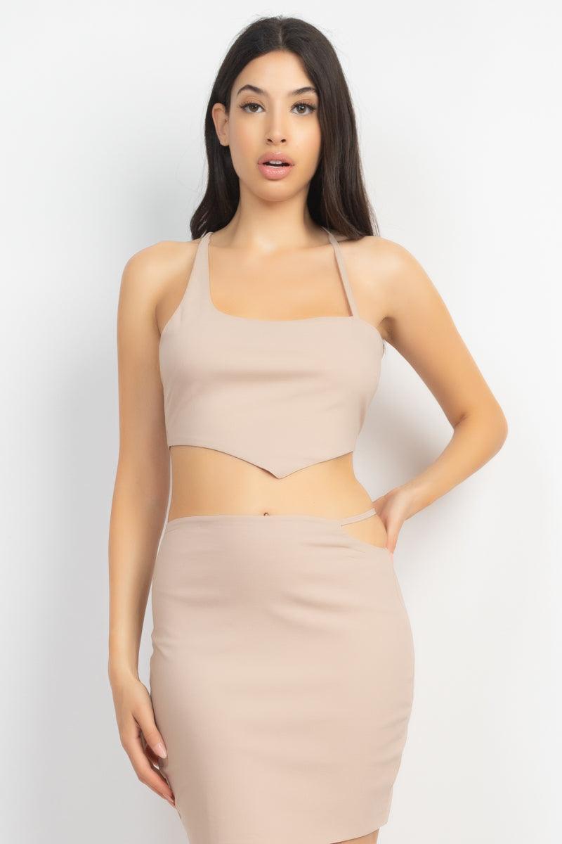 Asymmetrical Cross Back Top & Skirts Set | Mixtshop LLC