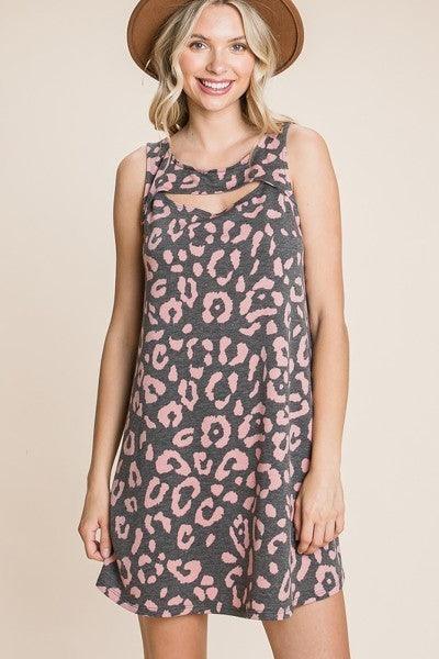 Cute Animal Print Cut Out Neckline Sleeveless Tunic Dress | Mixtshop LLC