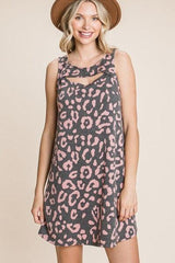 Cute Animal Print Cut Out Neckline Sleeveless Tunic Dress | Mixtshop LLC