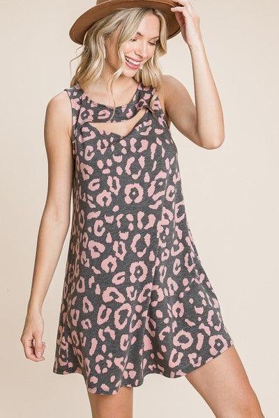 Cute Animal Print Cut Out Neckline Sleeveless Tunic Dress | Mixtshop LLC