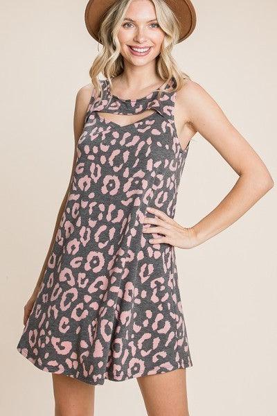 Cute Animal Print Cut Out Neckline Sleeveless Tunic Dress | Mixtshop LLC