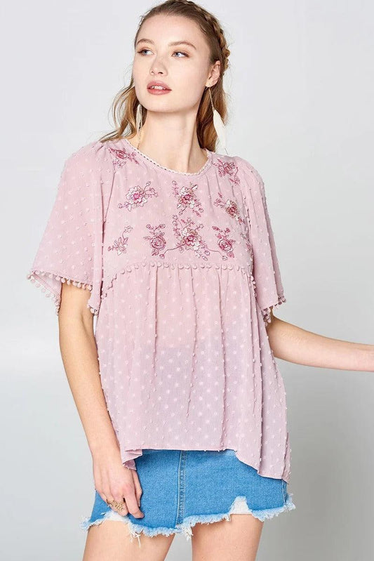This Detailed Lace Trimmed Bubble Chiffon Blouse | Mixtshop LLC