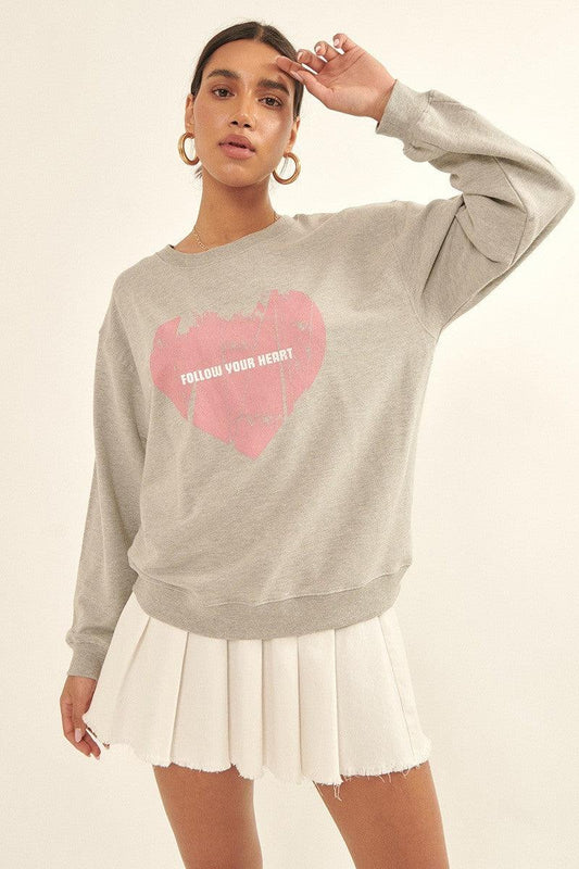Vintage-style Heart Graphic Print French Terry Knit Sweatshirt | Mixtshop LLC