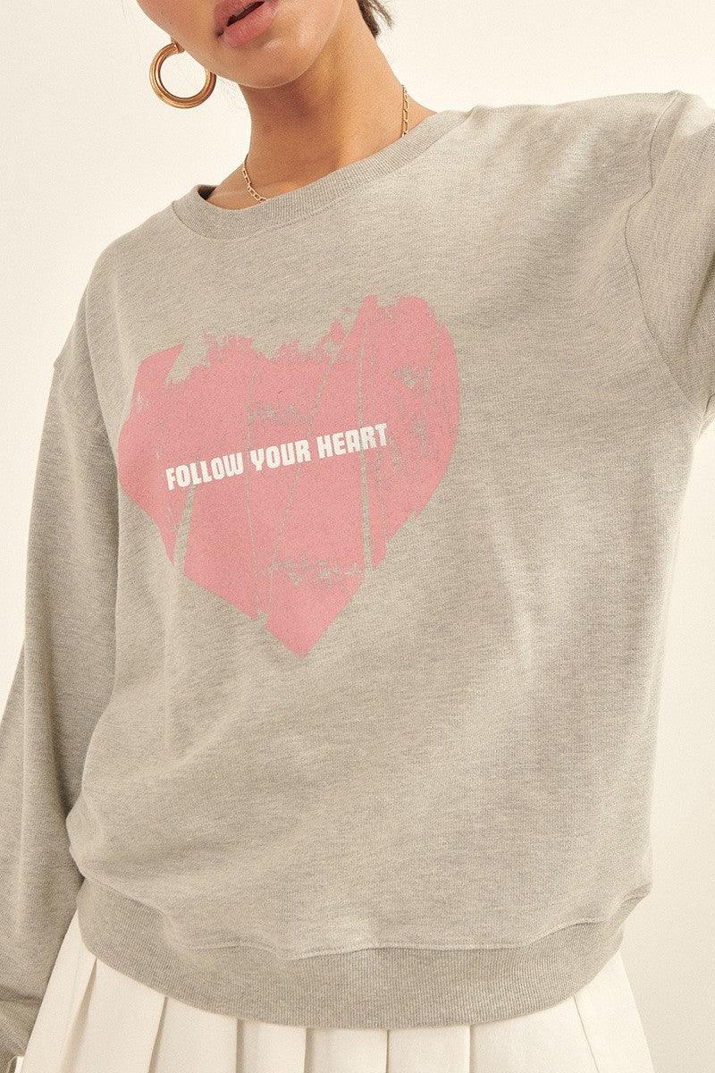 Vintage-style Heart Graphic Print French Terry Knit Sweatshirt | Mixtshop LLC