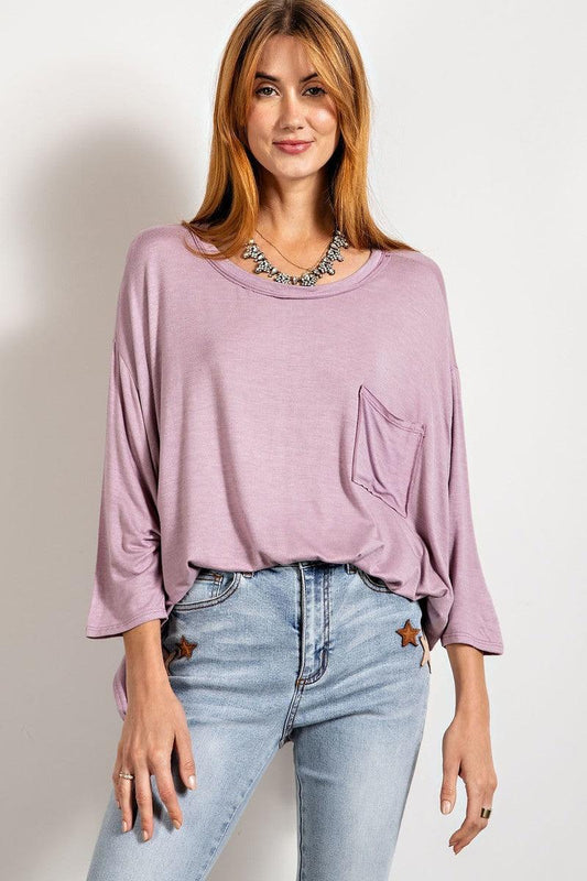 Rounded Neckline 3/4 Sleeves Washed Top | Mixtshop LLC