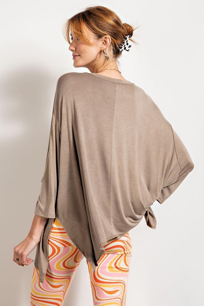 Rounded Neckline 3/4 Sleeves Washed Top | Mixtshop LLC