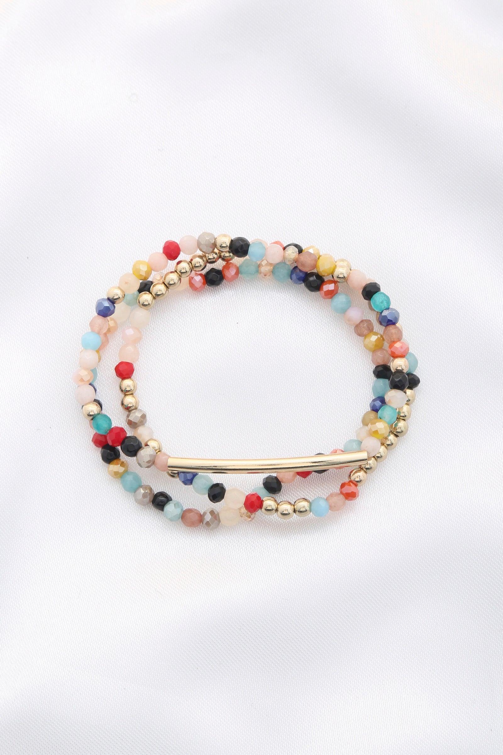 3 Row Glass Bead Stretch Bracelet | Mixtshop LLC