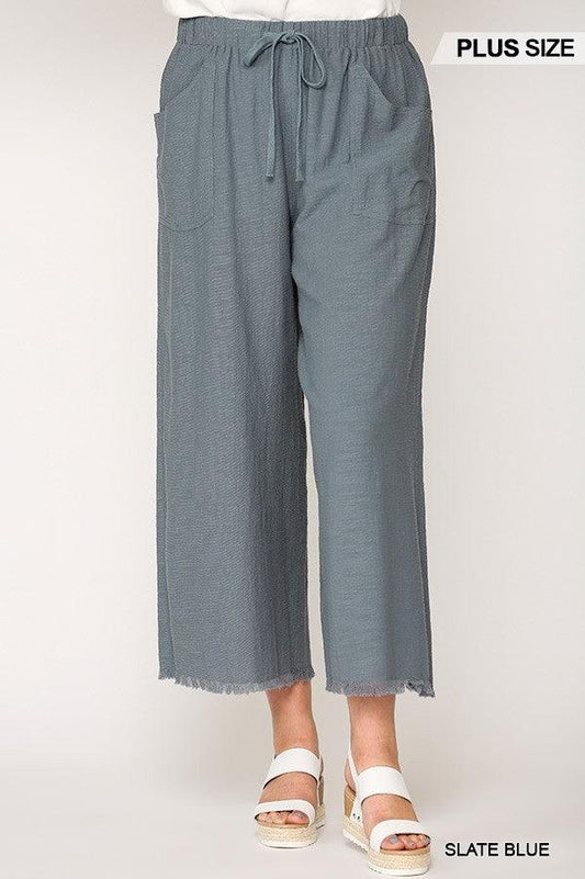 Frayed Wide Leg Pants With Pockets | Mixtshop LLC