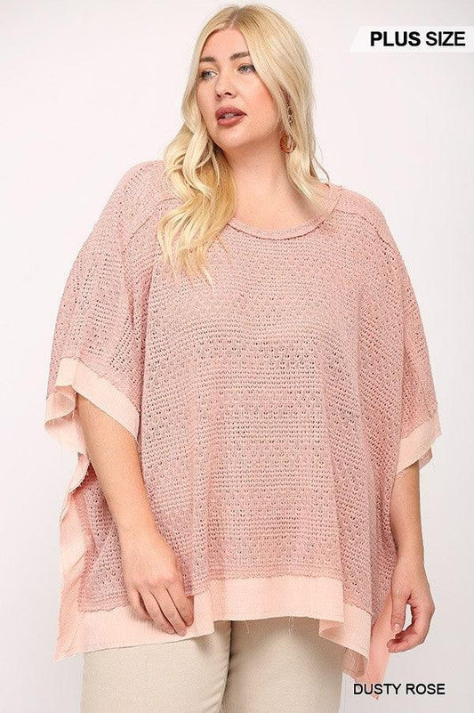 Light Knit And Woven Mixed Boxy Top With Poncho Sleeve | Mixtshop LLC