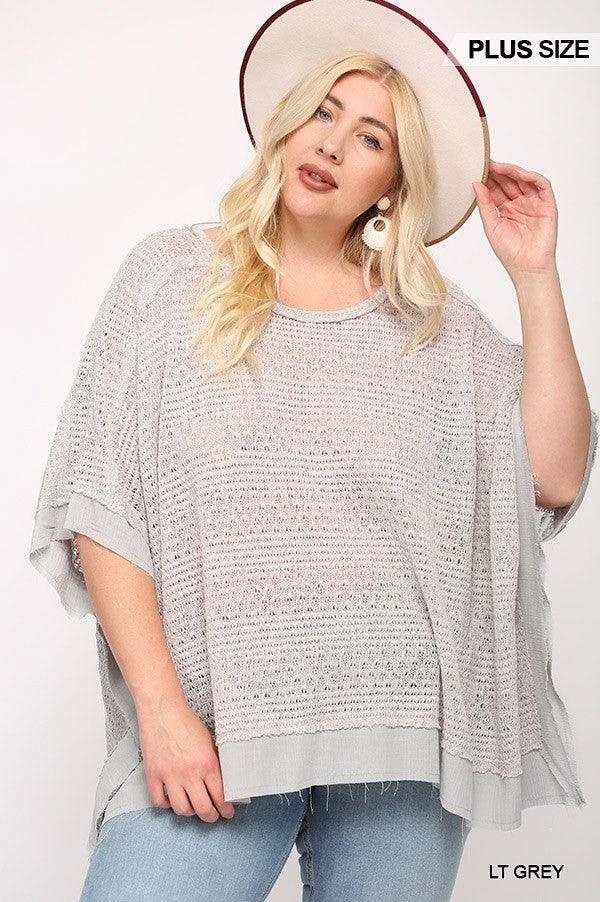 Light Knit And Woven Mixed Boxy Top With Poncho Sleeve | Mixtshop LLC