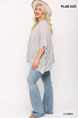 Light Knit And Woven Mixed Boxy Top With Poncho Sleeve | Mixtshop LLC
