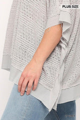Light Knit And Woven Mixed Boxy Top With Poncho Sleeve | Mixtshop LLC