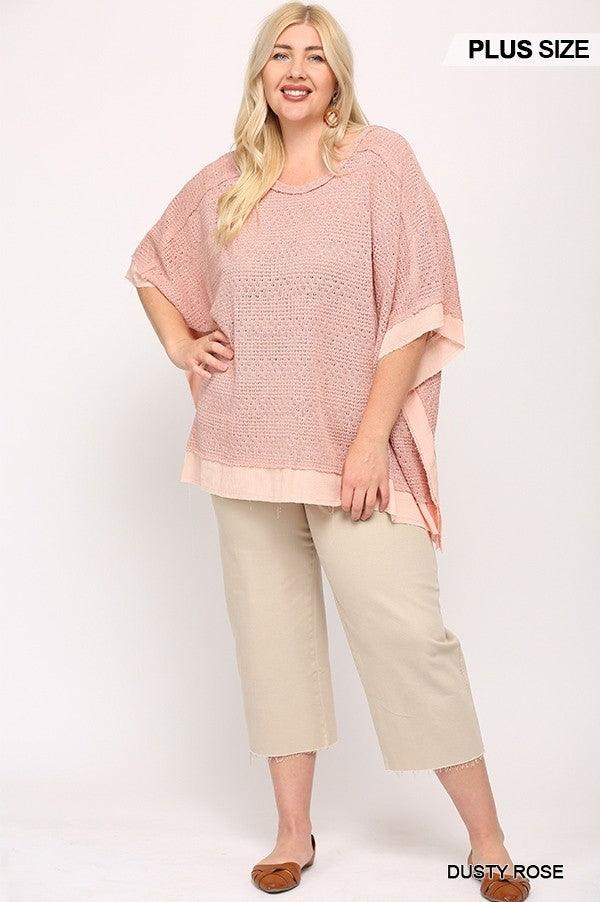 Light Knit And Woven Mixed Boxy Top With Poncho Sleeve | Mixtshop LLC