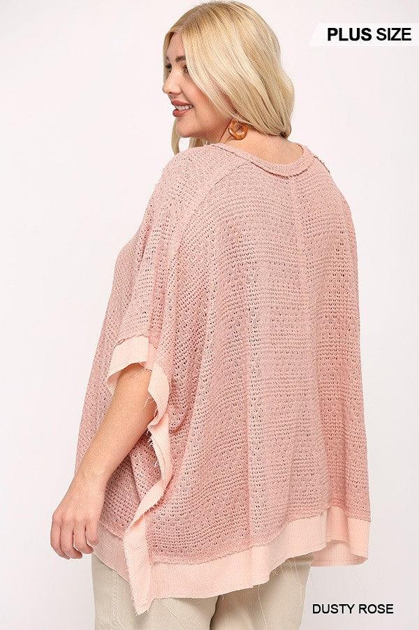 Light Knit And Woven Mixed Boxy Top With Poncho Sleeve | Mixtshop LLC