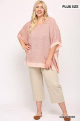 Light Knit And Woven Mixed Boxy Top With Poncho Sleeve | Mixtshop LLC