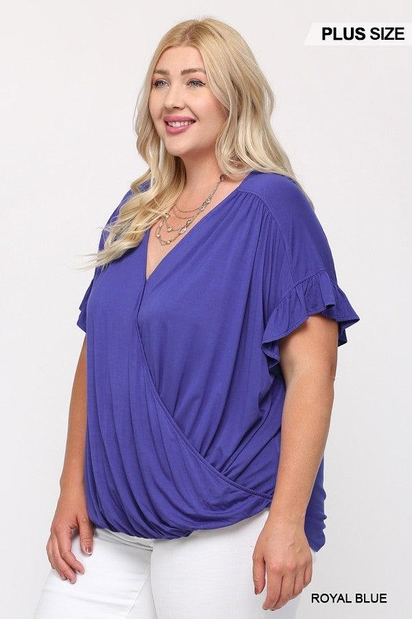 Solid Viscose Knit Surplice Top With Ruffle Sleeve | Mixtshop LLC